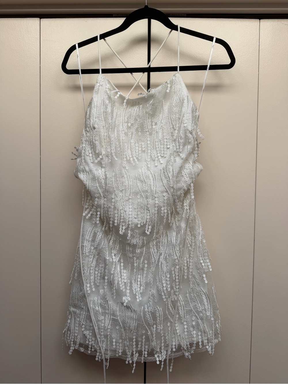 Lulu's White Elegant Fringe Dress